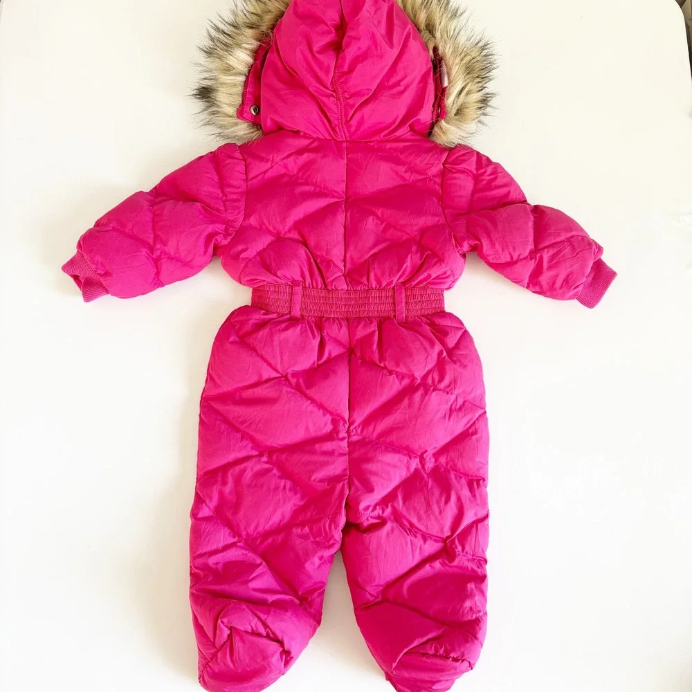 Ralph Lauren Baby Girls Pink Quilted Faux Fur Hood Down Bunting Snowsuit Size 6M